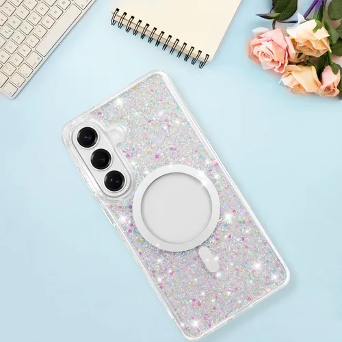 Vista 487 de Bonoma - Funda compatible con Samsung Galaxy S21 Plus, diseño de corazón con purpurina, color rosa Support for MagSafe, Plating Magnetic Case TPU