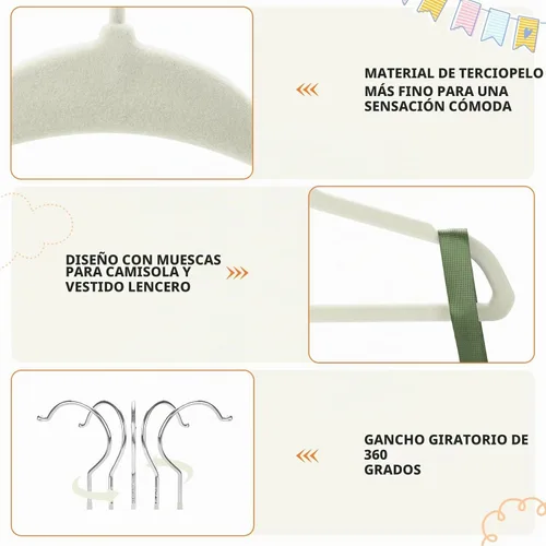 Vista 6 de Babyrish Perchas de terciopelo para bebé con 10 clips y 8 divisores (paquete de 30) Perchas ultrafinas para ropa de bebé de 11 pulgadas Fieltro