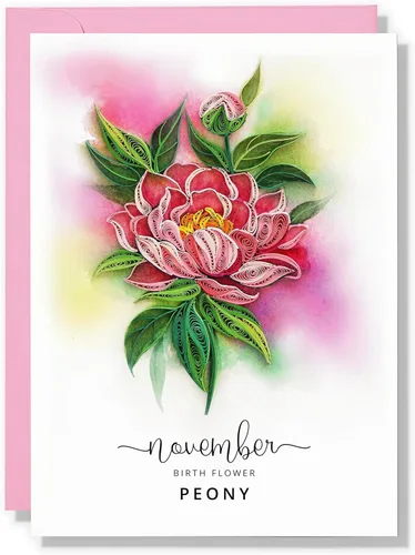 Vista 11 de Tarjeta de Flor de Nacimiento, Tarjeta Floral de Quilling Hecha a Mano para Cumpleaños, Aniversario, Flor de Mes de Nacimiento para Mamá, Mujeres