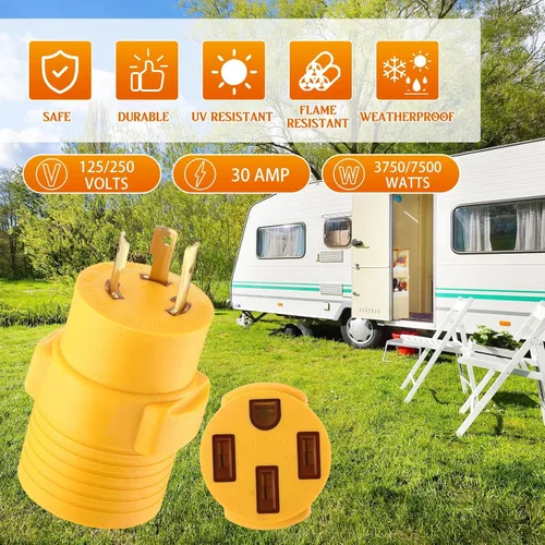 Vista 6 de Kanayu NEMA L5-30P a 14-50R Adaptador generador RV de 30 amperios a 50 Amarillo