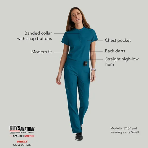 Vista 6 de BARCO Grey's Anatomy Spandex Stretch Direct - Camiseta médica para mujer, cuello a presión Bahama