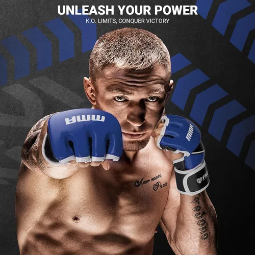Vista 6 de Guantes MMA para hombres y mujeres, guantes de boxeo para saco de boxeo, sparring, entrenamiento, muay thai, artes marciales, guantes de medio