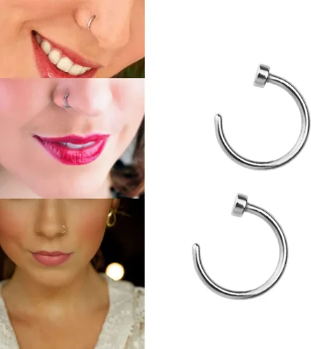 Vista 6 de Generic 2 piezas unisex de acero quirúrgico con bisagras, segmento de clicker para la nariz, aros de cartílago de hélice, aretes de piercing