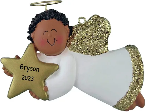 Vista 11 de Adorno de ángel personalizado 2025 – Reloj de adorno de ángel bebé de oso marrón, adornos de bebé de Navidad al aire libre para alas de árbol
