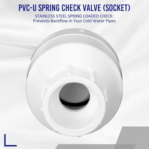 Vista 3 de Geetery Válvula de Retención en Línea de PVC Conexiones con Solvente Plástico Blanco Prevención de Reflujo Accesorios de Tubería Check Socket