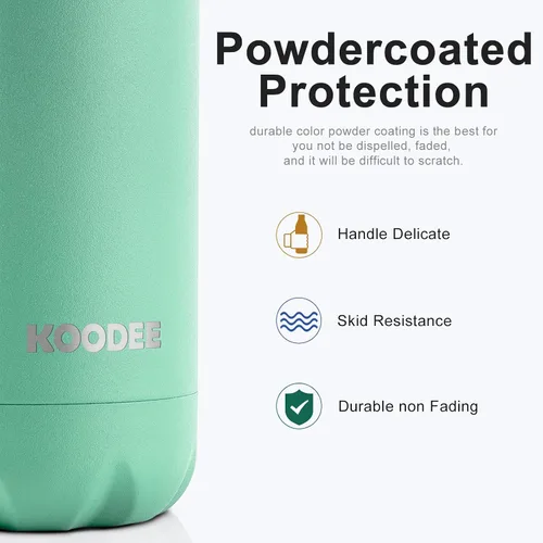 Vista 5 de koodee Botella de agua aislada (paquete de 2) botella de agua de doble pared de acero inoxidable 18/8, botella térmica de viaje con forma de cola