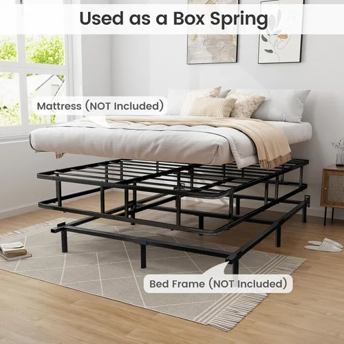 Vista 7 de KOMFOTT Base de cama de plataforma de metal tamaño Queen, base de colchón de metal resistente, plataforma de soporte de listones de metal con patas