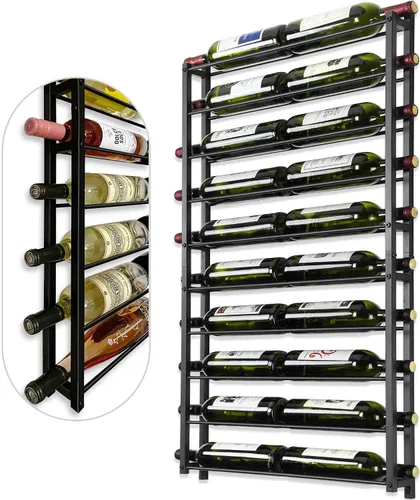 Vista 17 de AQAREA Estante de vino montado en la pared: soporte de metal para 10 botellas de vino - Estante de almacenamiento de vino negro