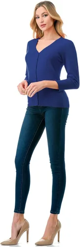Vista 6 de Suéter de punto con botones y manga 34 con cuello en V para mujer (S-XXL)