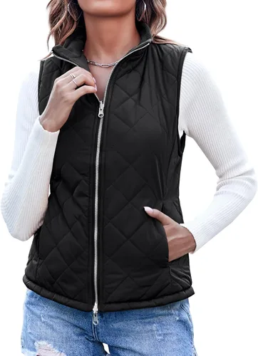 Vista 2 de Valphsio Chaleco acolchado con cuello alto para mujer, reversible, sin mangas, acolchado, ligero, con cremallera y bolsillos