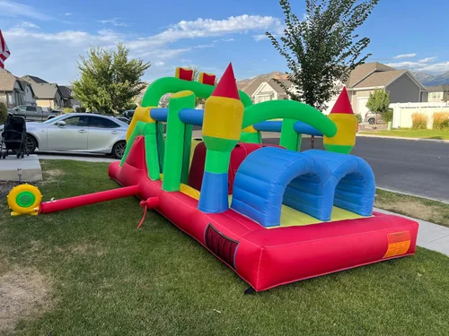 Vista 9 de Whubefy Casa de rebote grande inflable de 18x8.2 pies para niños grandes de 8 a 12 años, casa de obstáculos inflable con doble tobogán, túneles