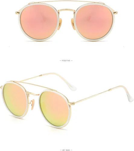 Vista 4 de CONRAD RONTGEN - Lentes de sol redondos retro para mujeres y hombres, doble puente con protección UV400