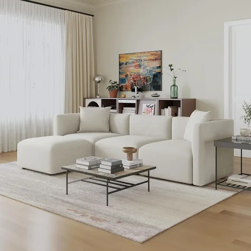 Vista 3 de Acanva Sofá modular convertible de lujo con tapicería en forma de L, sofá reversible contemporáneo con diván para sala de estar, apartamento