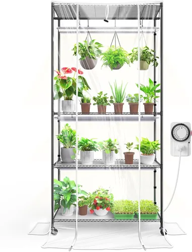 Vista 15 de Barrina Mini invernadero portátil con luces LED de cultivo para plantas de interior, luz de planta de alto rendimiento de 40 W, pequeño invernadero