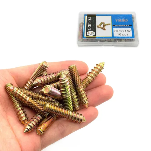 Vista 4 de Paquete de 16 pernos de suspensión de doble cabeza de 5/16-18 x 1-1/2 pulgadas para muebles y clavijas de madera, varillas roscadas de 1.500 in