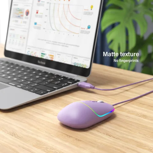 Vista 7 de FENISIO Mouse con cable, mouse USB retroiluminado ultra silencioso con cable con 6400 DPI, mouse ergonómico con cable LED para PC, laptop
