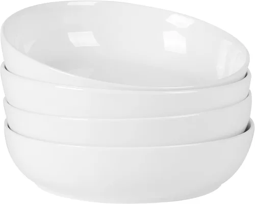 Vista 13 de Gibson Home Heritage Sky - Juego de 4 cuencos para pasta, cuencos redondos de cerámica de 8 pulgadas, diseño floral azul y blanco, uso diario