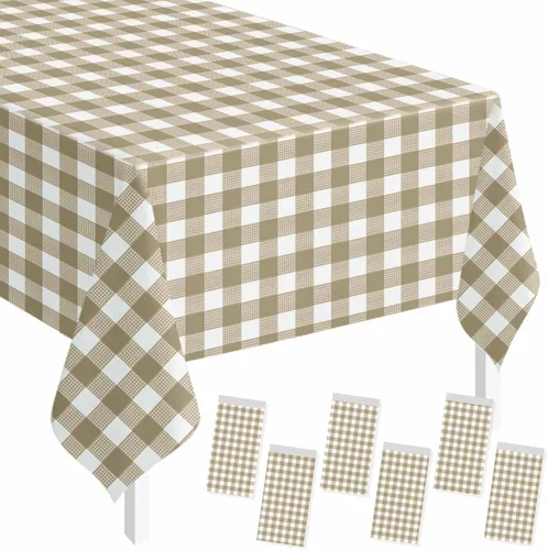 Vista 37 de SietDESEO - Paquete de 2 manteles a cuadros azul y blanco, 54 x 108 pulgadas, mantel premium desechable de plástico para picnic, diseño gingham
