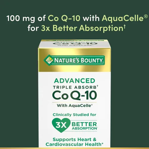 Vista 3 de Nature's Bounty Advanced Triple Absorb Co Q-10, salud del corazón, cápsulas blandas de liberación rápida, 90