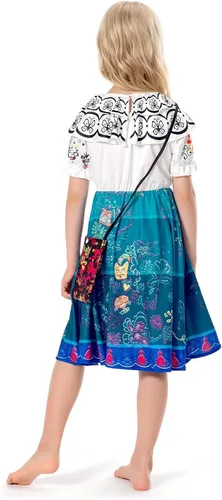 Vista 3 de Disfraz de Mirabel Madrigal para niños, disfraz de Mirabel, faldas de princesa, capa de capa, trajes de Halloween con bolsa