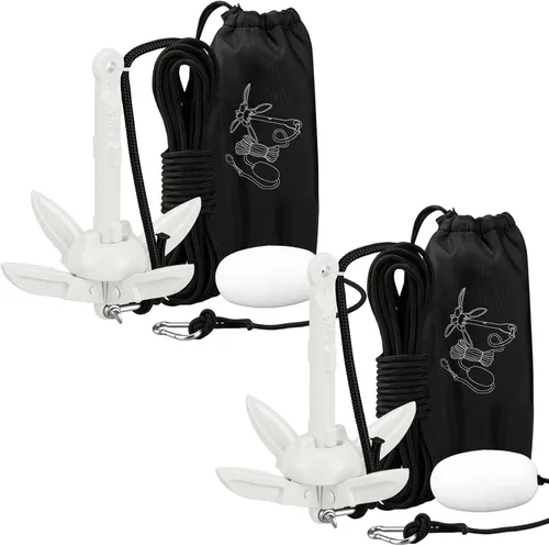 Vista 30 de Lounsweer Paquete de 2 anclajes de kayak marino de 1.5/3.5 libras, kit de anclaje plegable para barco, kayak, pesca, accesorios para botes pequeños