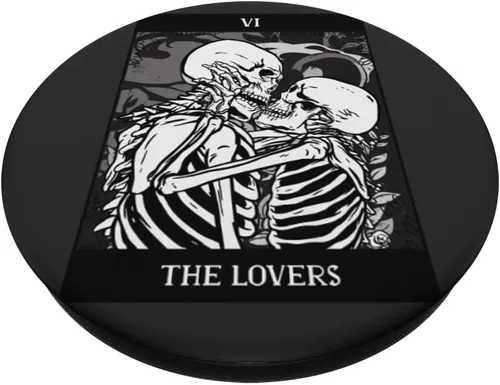 Vista 2 de The Lovers - Tarjeta de Tarot con diseño de esqueleto para Halloween, gótico, diseño de PopSockets intercambiables