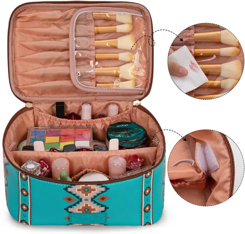 Vista 2 de Wrangler - Bolsa de maquillaje de viaje, 2 piezas, bolsa de cosméticos con Turquesa azteca