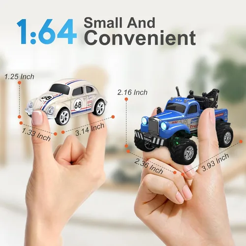 Vista 2 de MOONTOY 1:64 Escala Mini RC Car Alloy RC Truck con luces LED y remolque 2.4Ghz Remote and App Control Toy Car, 3-Speed Adjustment Pocket Mini Rc