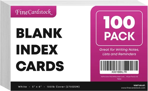 Vista 4 de 100 tarjetas de índice blancas extragruesas – Cartulina pesada en blanco de 14 puntos (0.014 pulgadas), cubierta de 100 libras, tarjetas flash