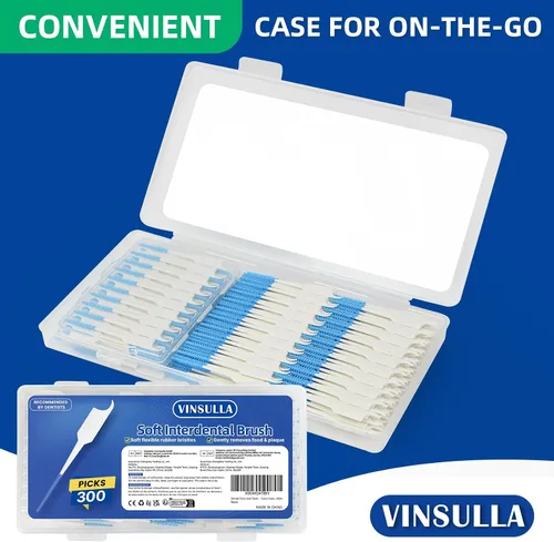 Vista 6 de VINSULLA Palillos de hilo dental para limpieza de dientes, cepillos interdentales desechables fáciles de usar con estuche de transporte conveniente