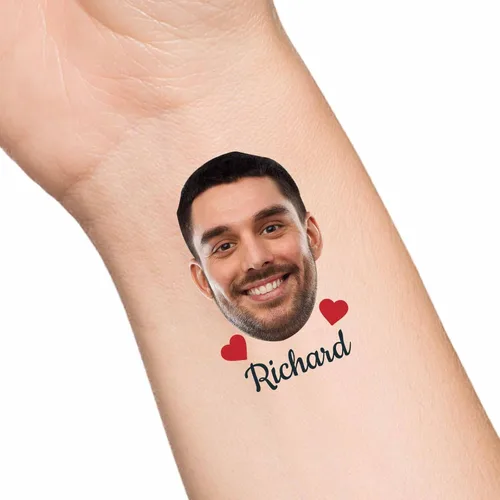Vista 8 de Tatuajes temporales personalizados con texto de nombre, tatuaje temporal personalizado con logotipo fotográfico para adultos, parejas, mujeres