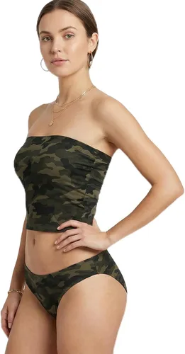 Vista 43 de MixMatchy Top de tubo para mujer con brasier integrado, top bandeau sin tirantes de doble capa, parte superior casual con fruncido lateral Y2K Negro