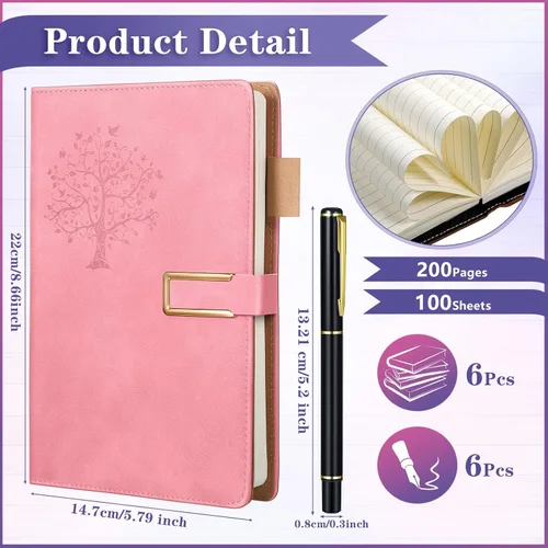 Vista 2 de Xinnun Juego de 6 cuadernos de escritura recargables del árbol de la vida para mujeres y hombres, juego de regalo de bolígrafo y cuaderno
