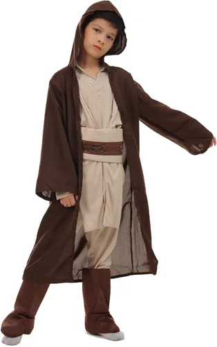 Vista 9 de Hqroidd Disfraz de jedi de caballero de juego de rol disfraz de jedi capa con capucha y cinturón conjunto de 4 piezas para Halloween