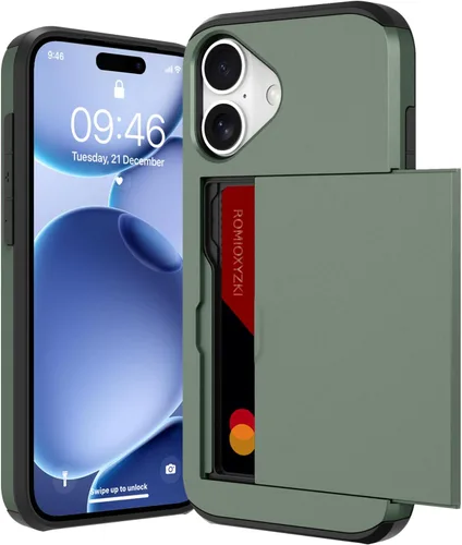 Vista 75 de ZIYE Compatible con iPhone 12 Pro Max Funda tipo cartera con tarjetero, Funda de dos capas antiarañazos con bolsillo oculto, Funda protectora a Verde