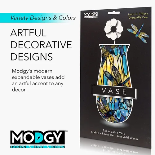 Vista 5 de MODGY - Florero de plástico plegable y expandible, irrompible, plegable, centros de mesa modernos, decoraciones de mesa, Louis C. Tiffany Dragonfly