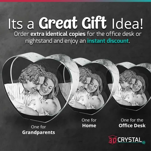 Vista 6 de Corazón de fotos de cristal 3D, imagen de corazón de cristal 3D, regalos de Navidad personalizados con foto láser 3D, regalo de San Valentín