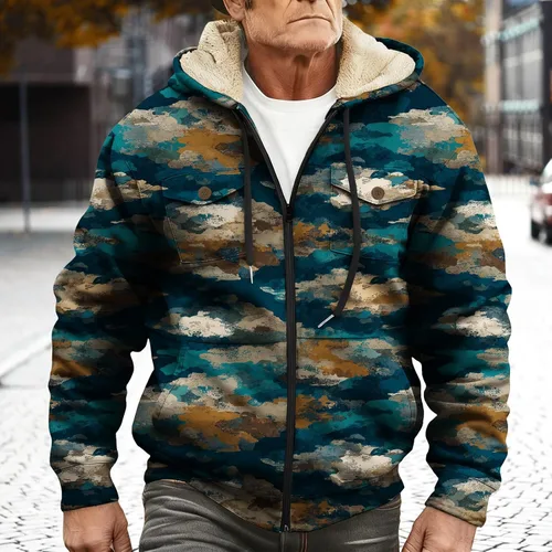 Vista 2 de LIZALIG Sudadera con capucha y cremallera para hombre, con forro polar grueso, abrigo de moda de otoño, abrigo cálido de invierno