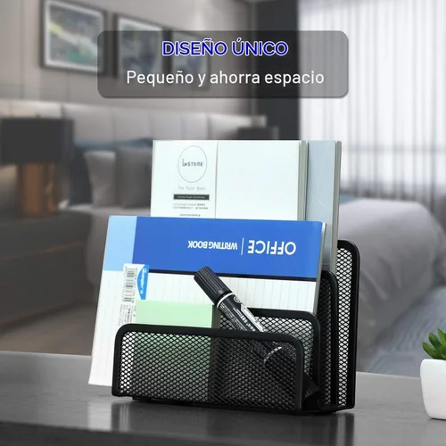 Vista 5 de Organizador de correo de escritorio, clasificador de cartas con 3 compartimentos verticales verticales verticales de malla metálica para documentos