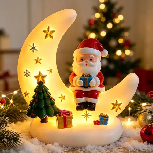 Vista 9 de Luces nocturnas de Navidad, 2027 nueva figura de luna de Papá Noel con luz Muñeco de nieve