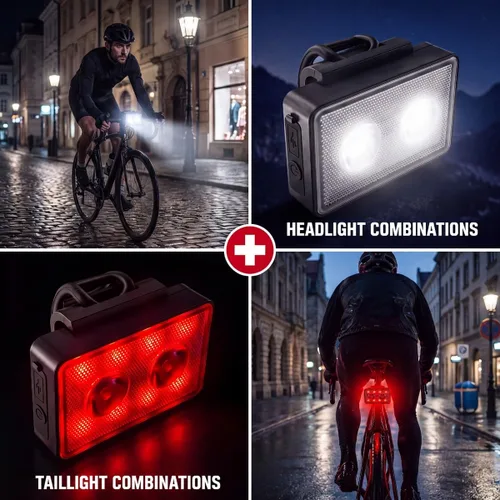 Vista 6 de Bike Lights for Night Riding, USB Rechargeable, Front and Back, 3+4 Modes, Headlight and Taillight Set, IP44 Waterproof, Accessories, Night, (2 Pack)
