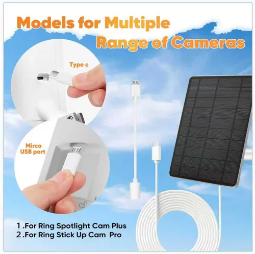 Vista 5 de Panel solar compatible con puerto USB tipo C de cámara anular, con cable de 9.8 pies, para Spotlight Cam Plus/Pro (batería) Stick Up Cam/Pro