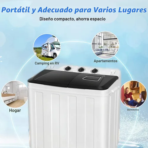 Vista 7 de Nictemaw - Lavadora portátil y secadora combinada de 30 libras, lavadora compacta de doble tina (19 libras) y centrifugado (11 libras) 2 en 1