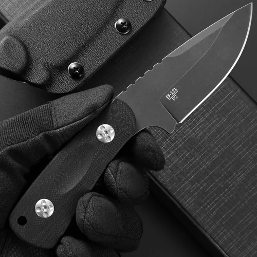 Vista 6 de Cuchillo de hoja fija Eafengrow EF121 D2 con hoja de acero y mango G10 con funda Kydex para actividades al aire libre y camping