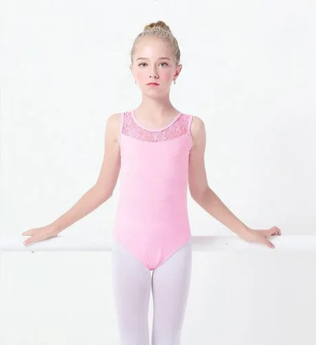 Vista 9 de Aslana Leotardo de encaje sin mangas, de manga corta y larga, para niñas y niños, disfraz de ballet y gimnasia