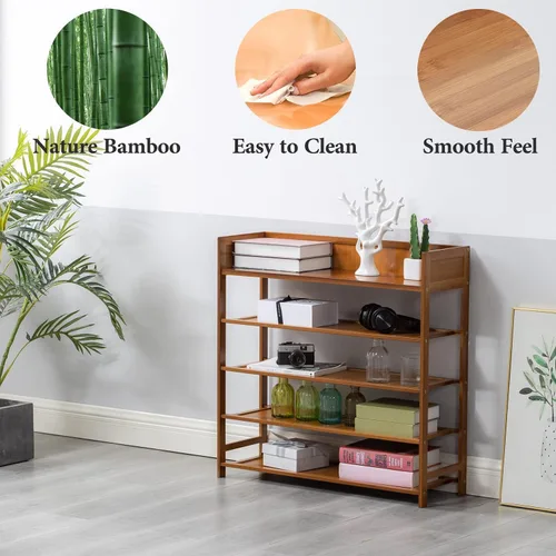 Vista 6 de SOBIBO Bamboo Shoe Rack Organizer, 5 Tier Shoe Shelf Storage Organizer, for Entryway, Hallway, and Closet (Brown-39)