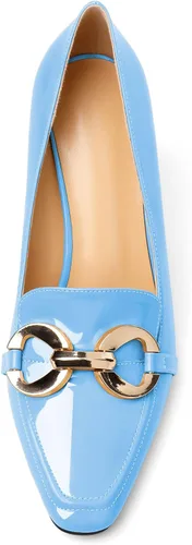 Vista 3 de Zamikoo Zapatos de tacón grueso para mujer, tacón alto, sin cordones, con hebilla de metal, puntera cuadrada cerrada, zapatos de vestir