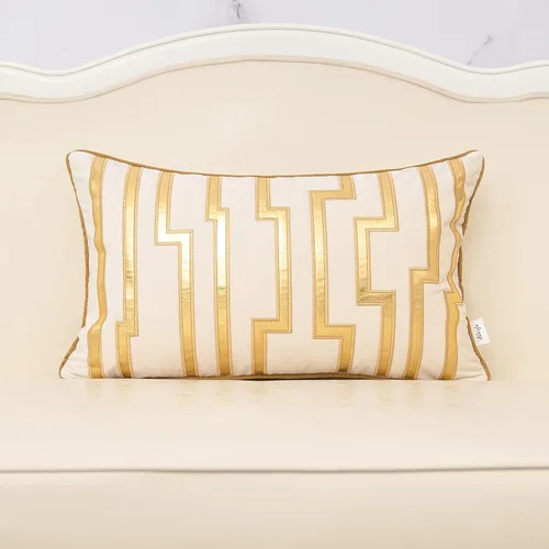 Vista 13 de Alerfa Funda de almohada de cuero dorado a rayas negras de 18 x 18 pulgadas, funda de almohada geométrica de lujo decorativa de terciopelo bordado