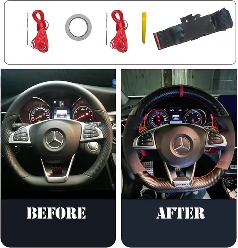 Vista 4 de Cubierta de volante de fibra de carbono mate negro y cuero de ante con costura manual, ajuste envolvente para Mercedes Benz W205/C43 GLA45 GLC43
