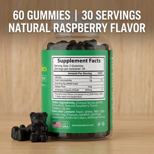 Vista 5 de Shilajit Gummies 600mg Resina Shilajit pura del Himalaya Energía natural, resistencia, claridad mental y apoyo de vitalidad para hombres